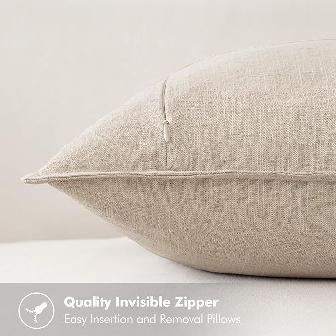 MIULEE Decorative Linen Euro Sham Pillow Covers 22x22 Inch Natural Beige Boho Farmhouse Neutral Couch Throw Pillows for Bed Pack of 2 Accent Modern Pillowcase Sofa Livingroom Home Decor