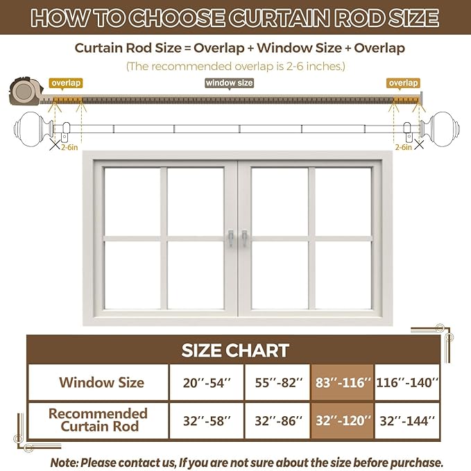 Curtain Rods for Windows 66 to 120, USFOOK 7/8 Inch Telescoping Splicing Drapery Rods 32 to 120 Inch, Decoration for Home with Light Silver Translucent Finials