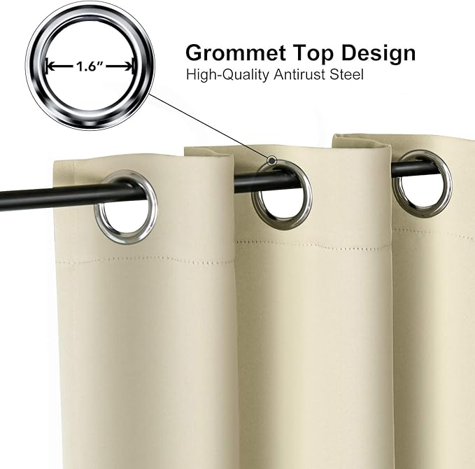 ChrisDowa Grommet Room Darkening Curtains for Bedroom and Living Room - 2 Panels Set Thermal Insulated Blackout Curtains (Beige, 42W x 63L)