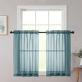 Cafe Curtains 36 Inch Length Tier 2 Pieces, Modern Soft Airy Sheer Kitchen Short Curtains for Small Window, Rod Pocket Small Curtain for Bathroom Basement, Dusty Blue, Each, 42"Wx36"L Inches