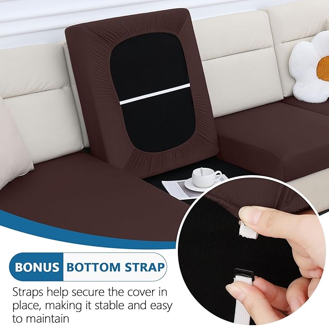 hyha Milk Silk Couch Cushion Covers, Soft Magic Sofa Covers Washable for 3 Cushion Couch, Stretch Sectional Outdoor Cushion Covers for Patio Furniture with Elastic Bottom(Large, Chocolate)