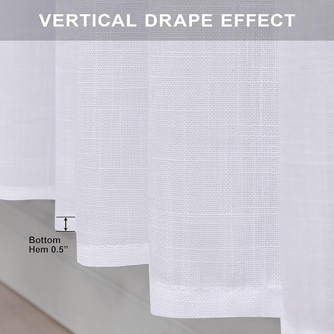 Pitalk White Curtains 38 Inch Wide for Windows 2 Panels Back Tab Loops Rod Pocket Light Diffusing Semi Sheer Linen Curtains for Bedroom Living Room Closet Doors Doorway 38 Inch Width by 63 Inch Length