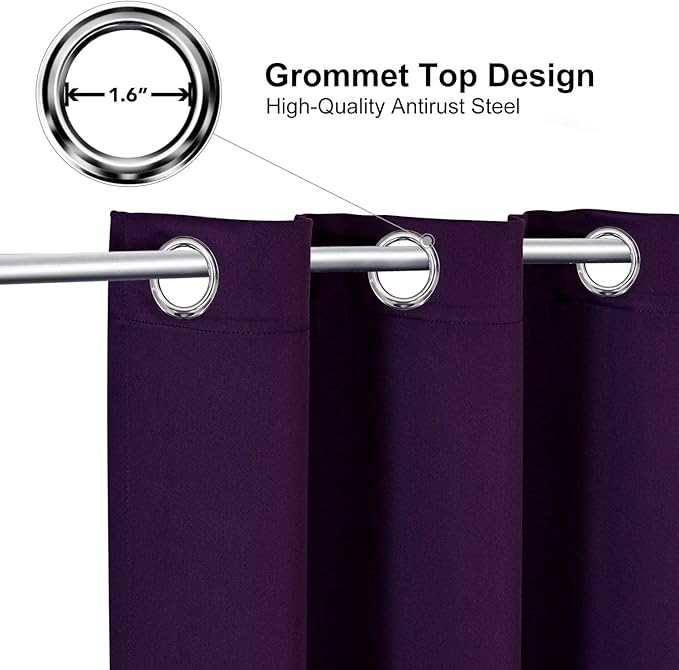 ChrisDowa Blackout Curtains 90 Inches Long 2 Panels Set for Living Room, Grommet Thermal Insulated Room Darkening Curtains for Bedroom (Royal Purple, 52 x 90 Inch)