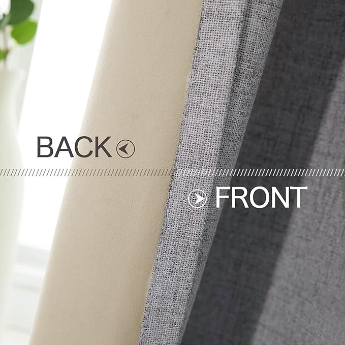 MIULEE Linen Texture Curtains for Bedroom Solid 100% Blackout Thermal Insulated Grey Curtains Grommet Room Darkening Drapes Luxury Decor for Living Room Nursery 52x63 Inch (2 Panels)