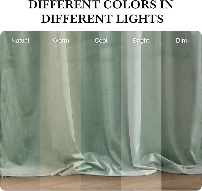 RYB HOME Mint Green Velvet Curtains 90 inches Long, Room Darkening, Floor-Length, Coastal Style Velvet Drapes with Hook Belt for Nursery Living Room Office, 52" W x L90 L, Auqa