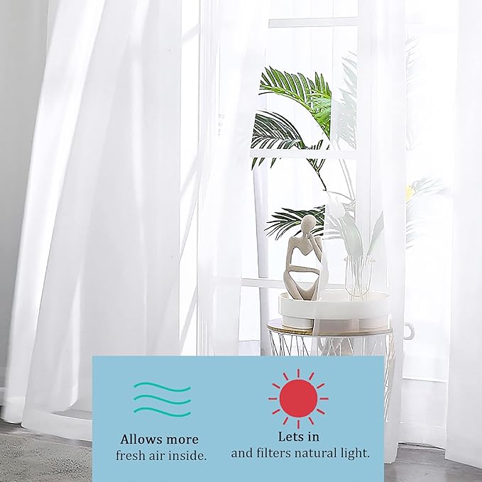 OWENIE White Short Sheer Curtains 24 Inches Long 2 Panels Set for Kitchen Window, Rod Pocket Light Filtering Sheer Tier Curtains for Small Laundry Room, RV, Camper Travel Trailers, 42 W x 24 L