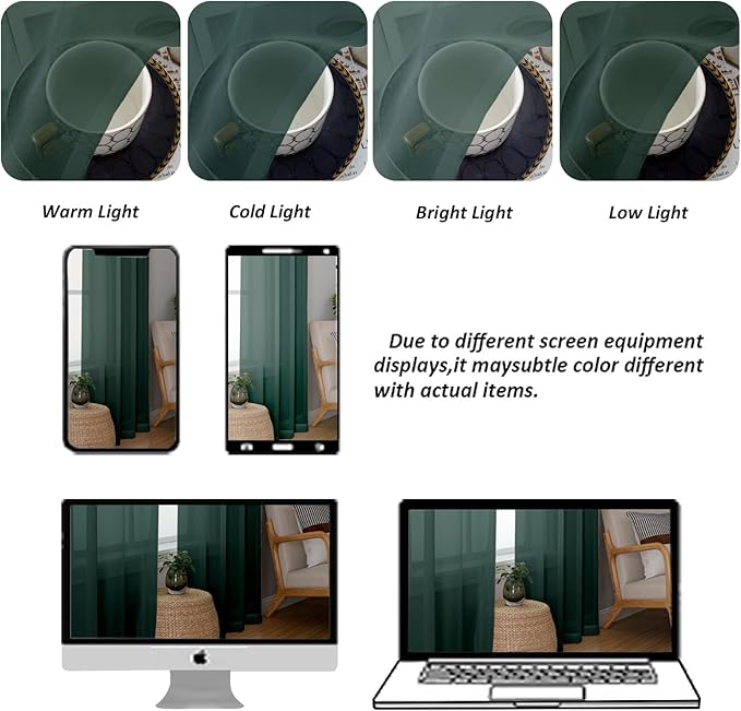 Chyhomenyc Sheer Valances for Windows 2 Pack, Small Window Curtains for Living Room Bathroom Cafe Laundry Basement, Modern Top Dual Rod Pocket Voile Curtain, 42W x 18L inches, Hunter Green