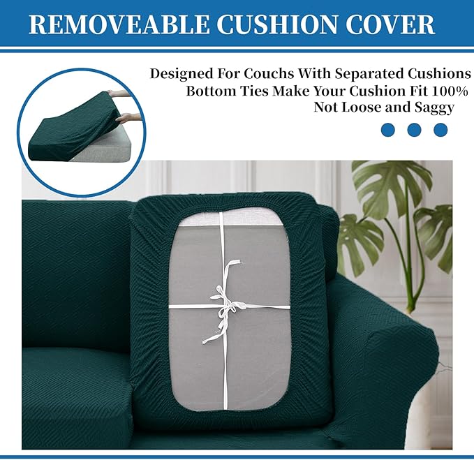 XINEAGE 2026 New 3 Pieces Couch Covers for 2 Cushion Sofa Super Stretch Loveseat Slipcover Pet Dog Universal Slip Cover Anti Slip Love Seat Furniture Protector (Blackish Green, 55"-69")