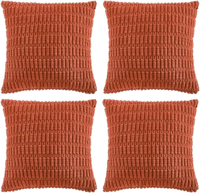 Fancy Homi 4 Packs Boho Burnt Orange Fall Decorative Throw Pillow Covers 16x16 Inch for Couch Bed Sofa, Rustic Modern Farmhouse Home Decor, Soft Plush Corduroy Cute Square Cushion Case 40x40 cm