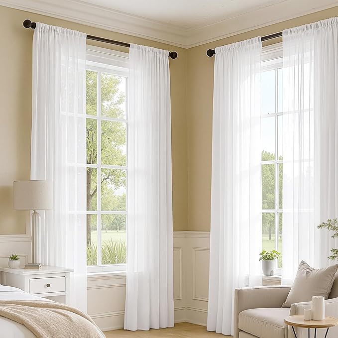 MIULEE White Sheer Curtains 95 Inches Long, 4 Panels Set, Light Filtering Voile Rod Pocket Drapes, Airy Soft Fabric Window Treatments for Living Room and Bedroom, 42 x 95 Inches