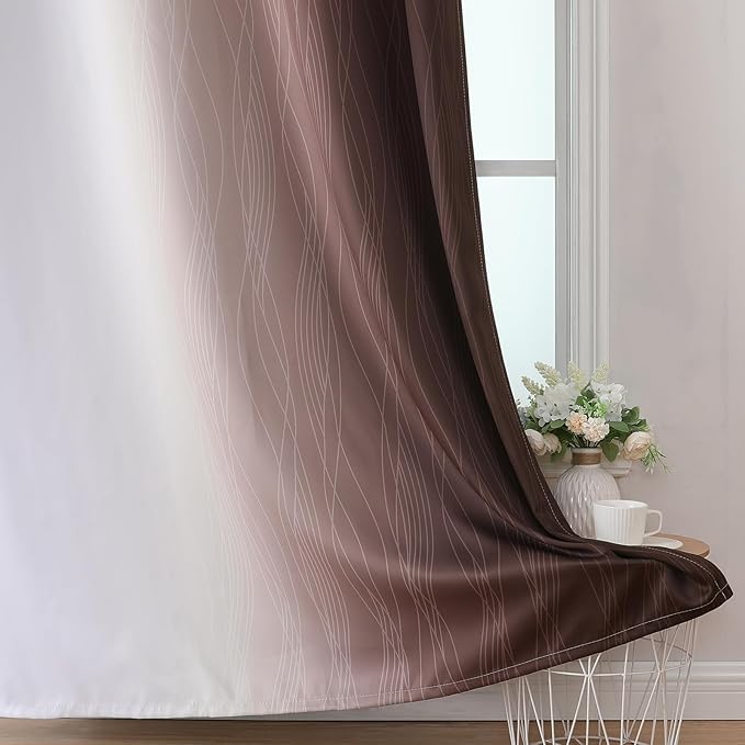 Estelar Textiler Brown and Greyish White Gradient Blackout Curtains for Sliding Door, Thermal Insulated Ombre Drapes, Full Light Blocking Energy Saving Curtains for Living Room,52Wx108L,2 Panels