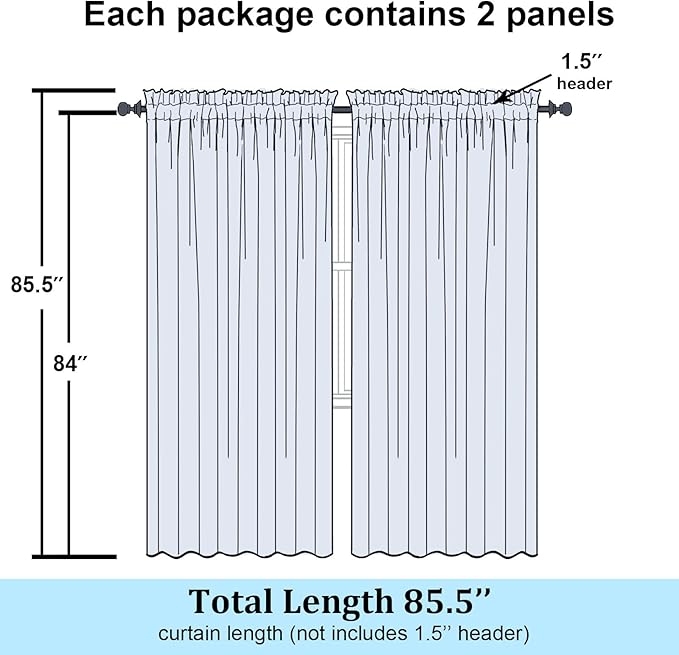 Simplebrand Ivory Sheer Curtains 84 Inches Long, Light Filtering Rod Pocket Solid Color Window Sheer Curtain Panels, Elegant Curtains & Drapes for Living Room, Bedroom 2 Panels (Ivory, 59" W x 84" L)