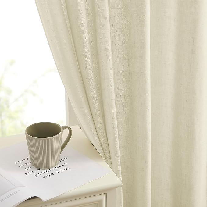 Joydeco Linen Curtains 84 Inch Length 2 Panels Set, Light Filtering Curtains for Bedroom Living Room,Linen Blend Drapes 52 Inches Wide with Back Tab Rod Pockets (W52 x L84 Inch, Natural)