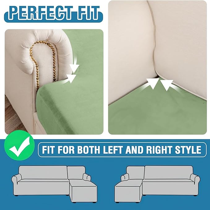 Couch Cover Stretch Velvet Sofa Cushion Cover 3-Piece - Elastic Washable Slipcover for Seat or Backrest, Couch Seat Covers for Sofas (Avocado Green)