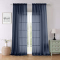 Lecloud Navy Blue Sheer Curtains 96 Inches Long 2 Pcs, Light Filtering Window Curtains for Living Room Bedroom Dining Room, Vintage Home Decor Rod Pockets Privacy Drapes, Each Panel 59" W x 96" L