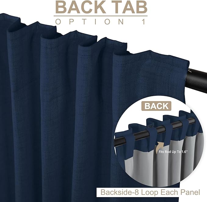 100% Blackout Shield Linen Blackout Curtains for Bedroom 72 Inches Long, Back Tab/Rod Pocket Living Room Drapes, Thermal Insulated Blackout Curtains 2 Panels Set, 50" W x 72" L, Midnight Blue