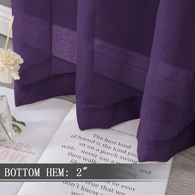 Tollpiz Sheer Curtain Linen Textured Living Room Curtains Sheer Light Filtering Rod Pocket Voile Curtain for Bedroom, 54 x 72 inches Long, Royal Purple, Set of 2 Panels