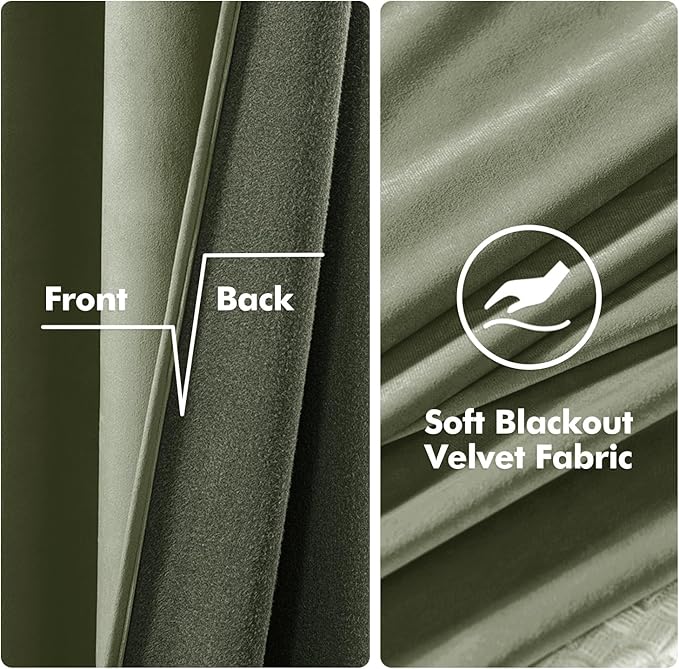 MIULEE Velvet Curtains Sage Green Elegant Grommet Curtains Thermal Insulated Soundproof Room Darkening Curtains/Drapes for Classical Living Room Bedroom Decor 52 x 72 Inch Set of 2