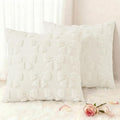 decorUhome Cream White Bow Pillow Covers Set of 2 Coquette Aesthetic Cute Preppy Plush Faux Pillowcases for Girly Bedroom or Couch 16x16 Inch