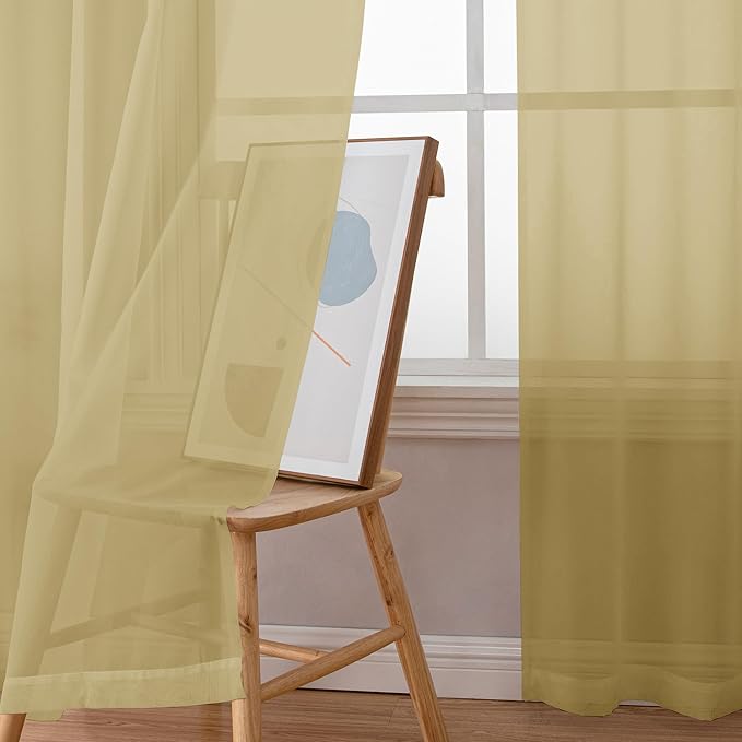 Simplebrand Gold Short Sheer Kitchen Cafe Curtains 36 x 36 Inch, 2 Panels