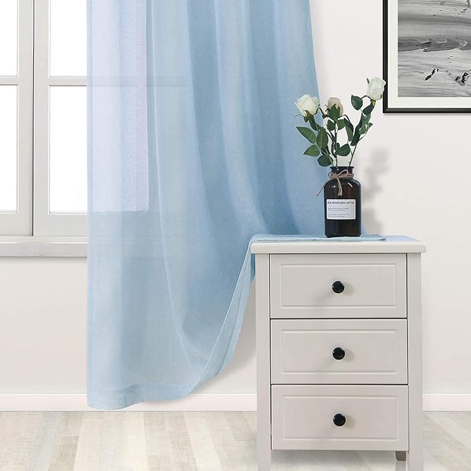DWCN Sky Blue Sheer Curtains for Kitchen Windows - Rod Pocket Semi Transparent Voile Tier Curtains for Bedroom, Living Room, Farmhouse, 36 x 36 inches Long, Set of 2 Panels