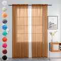 youleyar Solid Sheer Rod Pocket Curtain Voile Draperies 2 Panels White Beige Black Grey Ivory 52 Inch Width 84 Inch Long 1 Pair for Kitchen Bedroom Children Living Room Yard (Light Brown,52Wｘ84L)