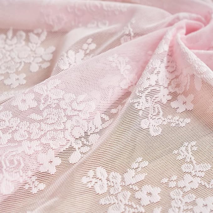 YJ YANJUN Vintage Lace Curtains Short Pink Floral Curtains 54 inch Length 2 Panels for Kitchen Living Room Bedroom Bathroom Window Voile Sheer Panels Baby Girl Nursery Decor 52" W x 54" L, Pink