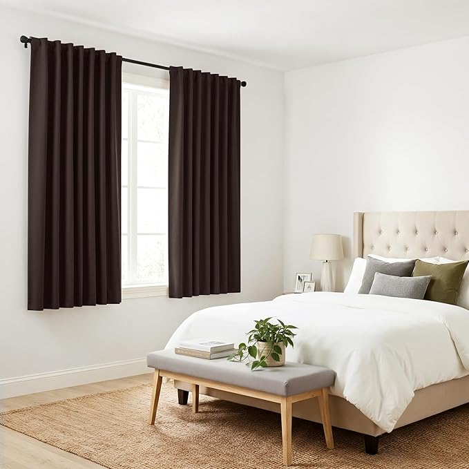 PONY DANCE Blackout Curtains Draperies - Window Treatments Thermal Insulated Back Tab/Rod Pocket Drapes for Small Window, W 52 by L 45 inch Per Panel, Brown, Set of 2 Pieces