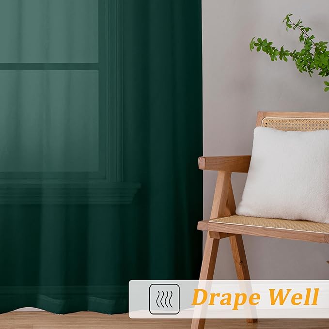 Gwine Hunter Green Sheer Curtain Tiers 24 Inch Length, Light Filtering Voile Short Curtain for Living Room Bedroom, Rod Pocket Cafe Curtains for Small Windows 42x24 Inch, 2PCS