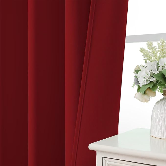 CUCRAF Red Blackout Curtains 63 inch Length 2 Panels Set, Rod Pocket Room Darkening Drapes for Bedroom Living Room, Insulated Thermal Light Blocking Window Curtain (W52 x L63 Inch)