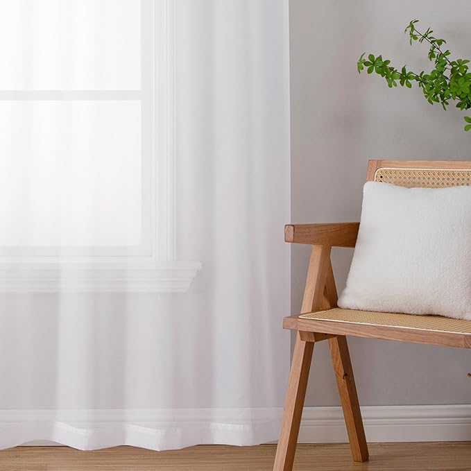 Lecloud Sheer Curtain Panels Set 96" Inches Long, Solid Voile Light Filtering Airy Curtains Window Treatment Drapes for Living Room, 2 Panels Elegant Bedroom Sheer Curtains, White, 40" Wx96 L