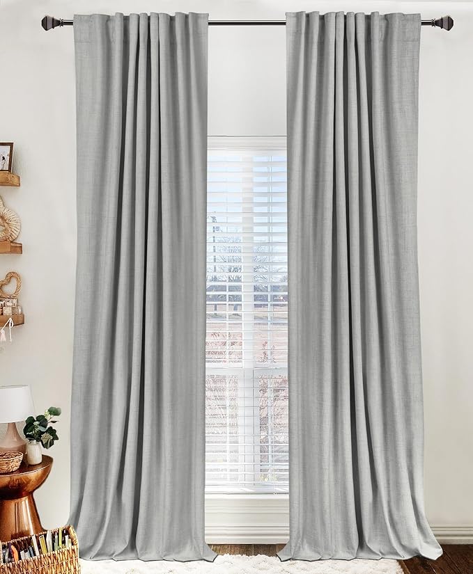 100% Blackout Shield Linen Blackout Curtains for Bedroom 108 Inches Long, Back Tab/Rod Pocket Living Room Drapes, Thermal Insulated Blackout Curtains 2 Panels Set, 50" W x 108" L, Ash Grey