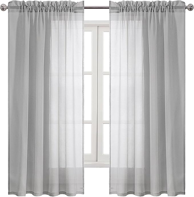 DWCN Grey Sheer Curtains Semi Transparent Voile Rod Pocket Curtains for Bedroom and Living Room, 52 x 63 inches Long, Set of 2 Panels