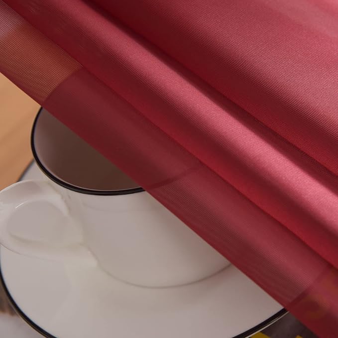 SpaceDresser Sheer Voile Window Treatment Rod Pocket Curtain Panels for Kitchen Bedroom Living Room Drapes Sunlight Filtering Privacy Semi Home Decor Assorted Colors Sizes (Burgundy, 52 W x 54 L)