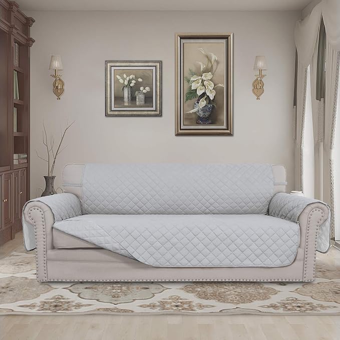 Easy-Going Reversible Oversized Couch Cover for 3 Cushion Couch Sofa Cover for Dogs Water Resistant Furniture Protector Cover with Foam Sticks for Pet (Oversized Sofa, Light Gray/Light Gray)