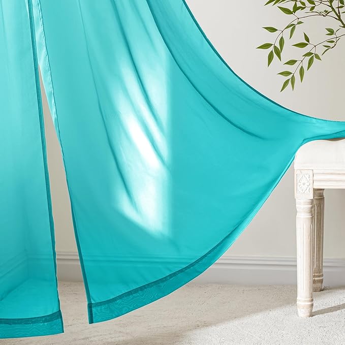 MIULEE Turquoise Sheer Curtains 72 Inches Long, 4 Panels Set, Light Filtering Rod Pocket Voile Drapes for Living Room and Bedroom, Airy Soft Fabric Window Treatments, 42 x 72 Inches