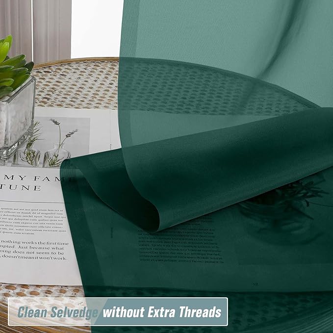 Green Window Sheer Curtains 45 Inches Length, Voile Short Curtains for Christmas, Modern Soft Window Drapes 2 Panels Set, Top Dual Rod Pocket, Hunter Green, 2x42Wx45L Inches