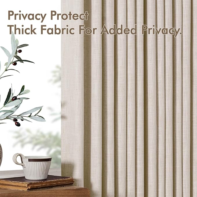 MIULEE Pinch Pleated Thick Linen Curtains 90 Inches Long 2 Panels for Living Room Bedroom, Memory Trained Drapes Pinch Pleat Back Tab Semi Sheer Privacy Neutral Ivory Cream Farmhouse Window Curtains