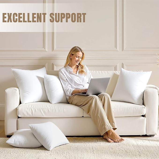 MIULEE 20x20 Pillow Inserts with Cotton Cover,Set of 4 100% Virgin Microfiber Throw Pillows for Couch Sofa and Bed