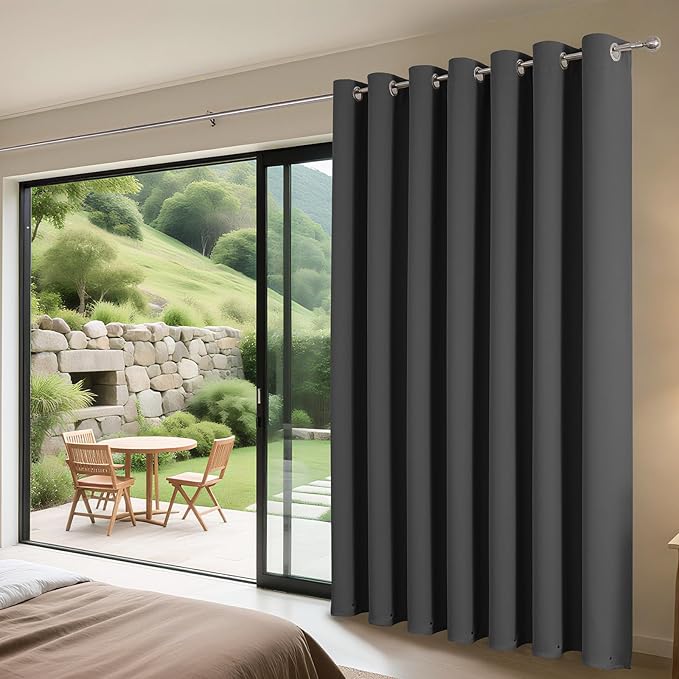 Joydeco Blackout Patio Sliding Door Curtains 84 Inches Long, Grommet Privacy Room Divider Curtains, Extra Wide Thermal Blackout Drapes for Bedroom Living Room (Grey, 100Wx84L, 1 Panel)
