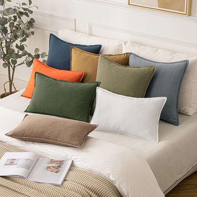 MIULEE Decorative Linen Euro Sham Pillow Covers 26x26 Navy Blue Boho Farmhouse Neutral Couch Throw Pillows for Bed Pack of 2 Accent Coastal Modern Pillowcase Summer Sofa Livingroom Home Decor