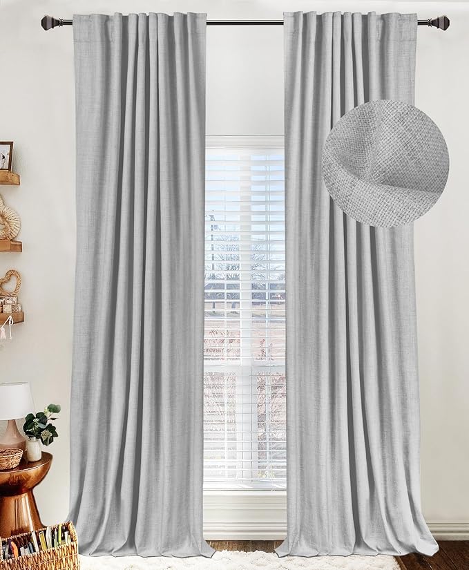 100% Blackout Shield Linen Blackout Curtains for Bedroom 102 Inches Long, Back Tab/Rod Pocket Living Room Drapes, Thermal Insulated Blackout Curtains 2 Panels Set, 50" W x 102" L, Grey