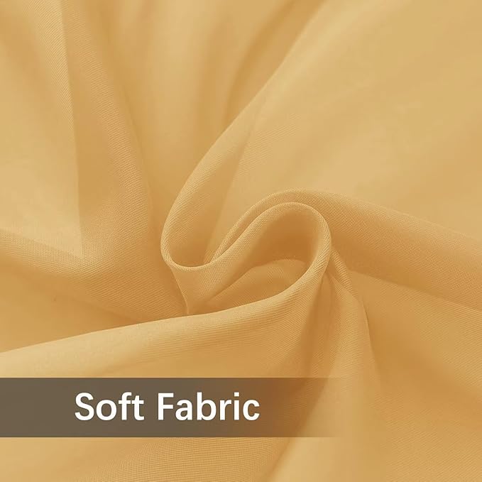 youleyar Solid Sheer Rod Pocket Curtain Voile Draperies 2 Panels White Beige Black Grey Ivory 52 Inch Width 108 Inch Long 1 Pair for Kitchen Bedroom Children Living Room Yard (Gold,52Wｘ108L)