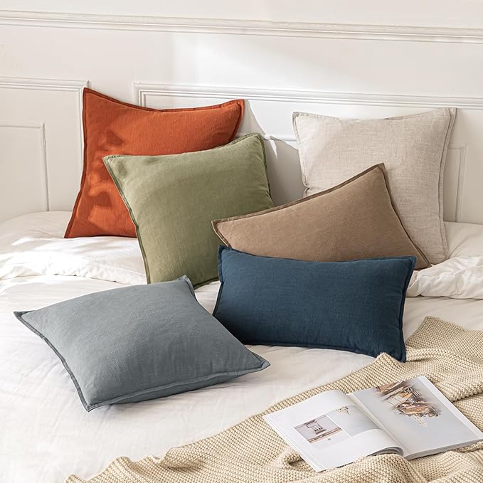 MIULEE Decorative Linen Euro Sham Pillow Covers 22x22 Inch Natural Beige Boho Farmhouse Neutral Couch Throw Pillows for Bed Pack of 2 Accent Modern Pillowcase Sofa Livingroom Home Decor