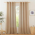NICETOWN Rustic Linen 132 inch Long Curtains for Living Room, Grommet Privacy Added Thick Linen Weave with Light Filter Window Curtains & Drapes for Bedroom, Camel, W55 x L132, 2 Panels