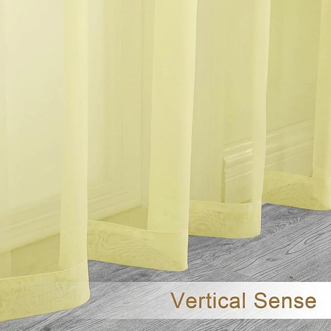 Chyhomenyc Sheer Curtains 72 Inch Length 2 Panels - Light Filtering Soft Airy Rod Pocket Voile Window Curtain Drapes for French Door Bedroom Living Room, 42Wx72L Inch, Light Yellow