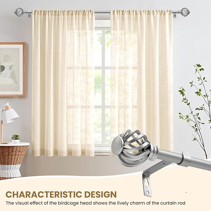 Luvenia Silver Decorative Curtain Rods,Adjustable Curtain Rod For Windows 30 to 88 Inch(2.5-7.3Ft),Long Curtain Rod For Bedroom, Living Room,Kitchen,Farmhouse