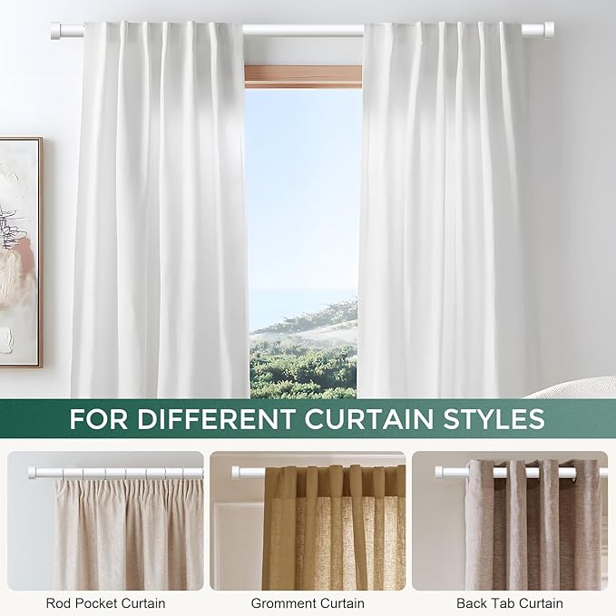 VOIIY White Curtain Rods for Windows 66 to 120 Inch(5.5-10 Feet),1" Diameter Drapery Rods with Modern Style End Cap Finials,Size:36-120 Inch