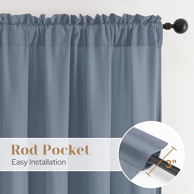HOMEIDEAS Non-See-Through Stone Blue Privacy Sheer Kitchen Curtains, 30 X 24 Inches Long 2 Panels Short Sheer Curtains Light Filtering Bathroom Window Drapes for Bedroom Living Room