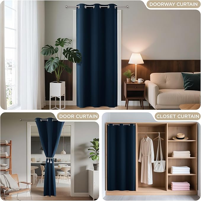 Joydeco Blackout Door Curtain for Doorway Privacy 78 Inches Long, Grommet Closet Curtain for Open Closet, Room Divider for Bedroom Living Room (Navy Blue, 52Wx78L, 1 Panel)